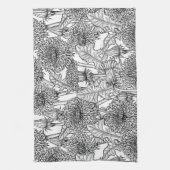 タンポポ,白黒 キッチンタオル (縦)