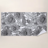 タンポポ，白黒 ビーチタオル (正面)