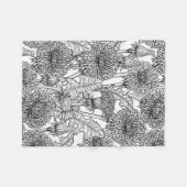 タンポポ，白黒 フリースブランケット (正面(横))