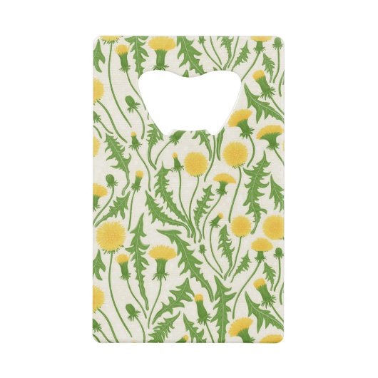 タンポポ，緑，黄色と白 クレジットカード栓抜き (正面)