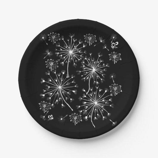 タンポポ，野生の花と蜂蜜の蜂 ペーパープレート (正面)