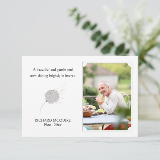 タンポポPuff穏やかなソウルフォト葬儀感謝してい サンキューカード (スタンド正面)