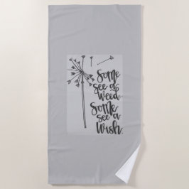 タンポ感動的リの雑草と願いを持つフレーズ ビーチタオル