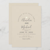 タンモダングレイシンプルハート結婚式招待状 招待状 (正面/裏面)