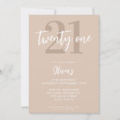 タンモダンブラウンエレガント21歳の誕生日 招待状 (正面)