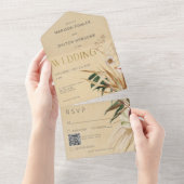 タンモダンボホ乾燥フローラブーケQRコード オールインワン招待状 (貼ってはがせる)