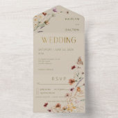 タンモダンワイルドフラワーブーケディナー オールインワン招待状 (内側)