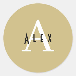 タンモダン名門私立校風のモノグラム名+イニシャル ラウンドシール