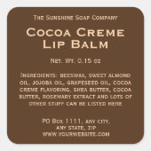 タンモダン文字リップクリーム管ラベル付きブラウン スクエアシール (正面)