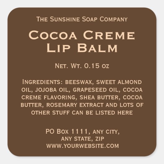 タンモダン文字リップクリーム管ラベル付きブラウン スクエアシール (正面)