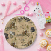 タンレザーのテクスチャーにスティームパンクの彫刻 ペーパープレート (パーティー)