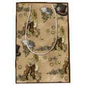 タンレザーのテクスチャーにスティームパンクの彫刻 ミディアムペーパーバッグ (正面)