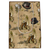 タンレザーのテクスチャーにスティームパンクの彫刻 ミディアムペーパーバッグ (裏面)