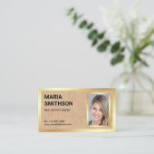 タンレザーゴールドフォイル実在エステート不動産仲介業者写真 名刺 (スタンド正面)