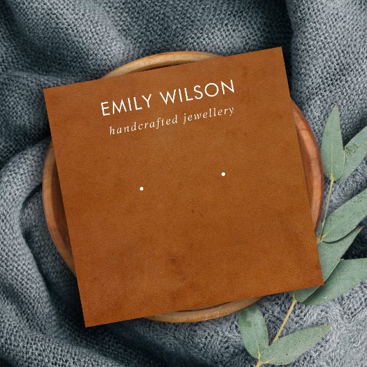 タンレザーテクスチャスタッドイヤリングディスプレイカード スクエア名刺