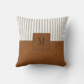 タンレザーホワイトストライプのリネンモノグラムファームハウス クッション (裏面)