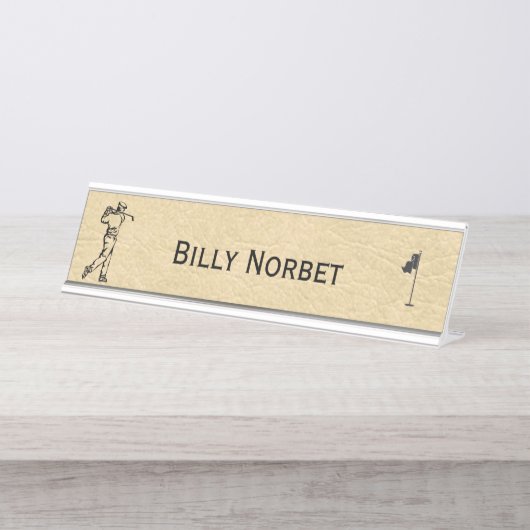 タンレザールックゴルフデザイン デスクネームプレート (正面)