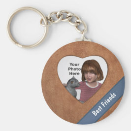 タンレザールックハートフレーム：写真と文字の追加 キーホルダー