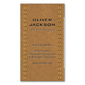 タンレザー縫い付けたように見える マグネット名刺 (正面縦)