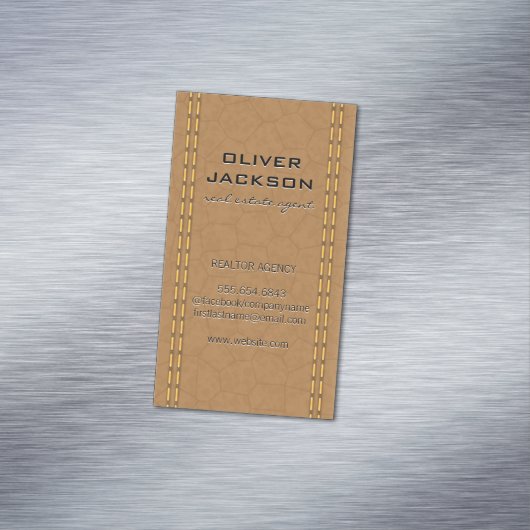 タンレザー縫い付けたように見える マグネット名刺 (インサイチュ)