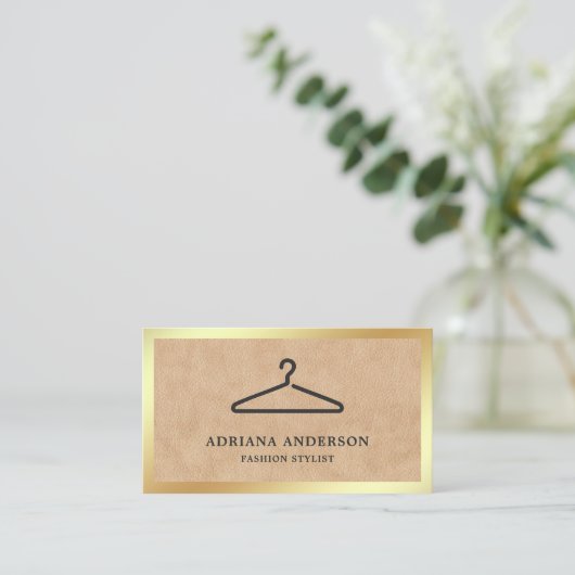タンレザー黒衣ハンガーファッションスタイリスト 名刺 (スタンド正面)