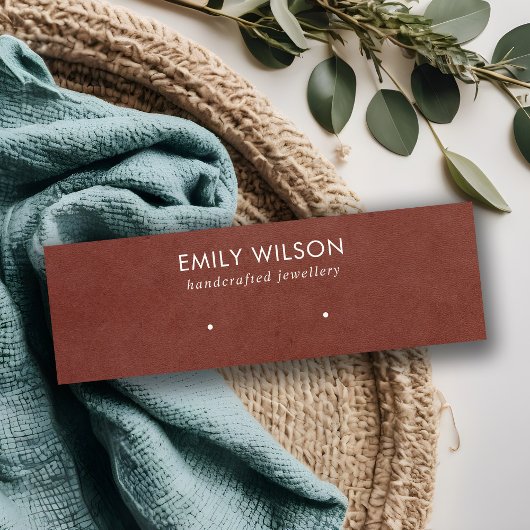 タンレッドレザーのテクスチャスタッドイヤリングディスプレイカード スキニー名刺