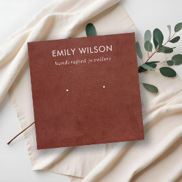 タンレッドレザーのテクスチャスタッドイヤリングディスプレイカード スクエア名刺