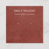 タンレッドレザーのテクスチャスタッドイヤリングディスプレイカード スクエア名刺 (正面)