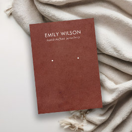 タンレッドレザーのテクスチャスタッドイヤリングディスプレイカード 名刺