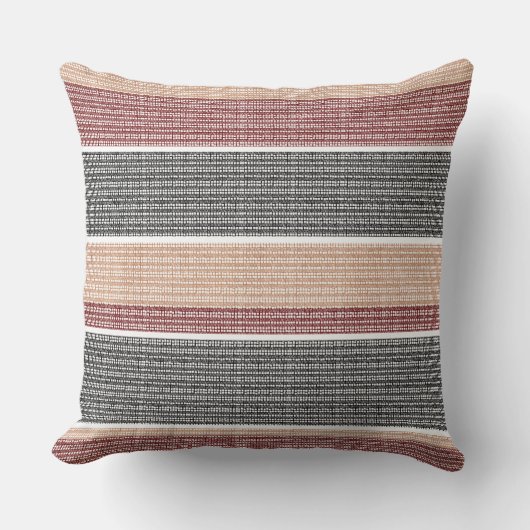 タンレッド白黒小さな正方形の厚いストライプ クッション (正面)