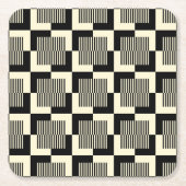 タンレトロの黒及びパターン スクエアペーパーコースター (正面)