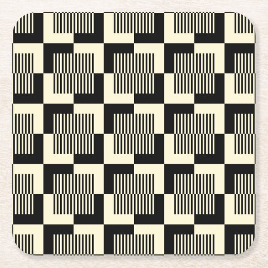 タンレトロの黒及びパターン スクエアペーパーコースター (正面)