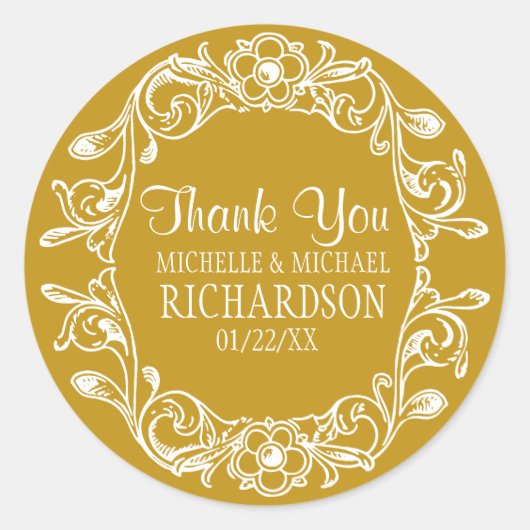 タンヴィンテージフローラリース結婚式の引き出物 ラウンドシール (正面)