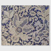 タンヴィンテージレースオンネイビー ラッピングペーパー (フラット)