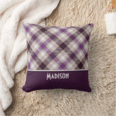 タン及び紫色の格子縞 クッション (ブランケット)