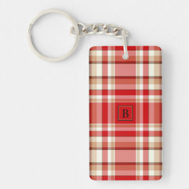 タン及び赤い格子縞長方形のArcylic Keychain キーホルダー