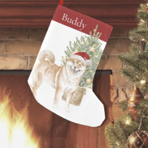 タン柴犬ドッグクリスマスツリーウォーターカラーペット