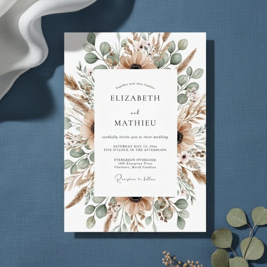 タン砂漠パンパス ボーホー ウェディング 招待状