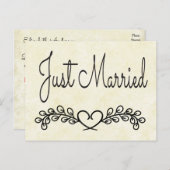 タン素朴たった今結婚しましたブラックハートローレル結婚ズ 案内ポストカード (正面/裏面)