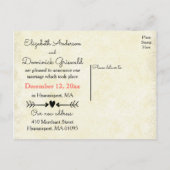 タン素朴たった今結婚しましたブラックハートローレル結婚ズ 案内ポストカード (裏面)