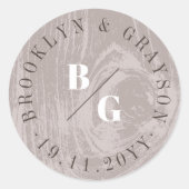 タン素朴ウッドグレインテクスチャ秋秋の結婚式 ラウンドシール (正面)