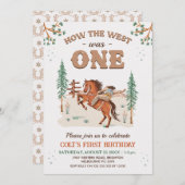 タン素朴ウッドランド西が一歳の誕生日 招待状 (正面/裏面)