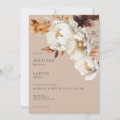 タン素朴クリーム&ブラウン秋フローラ葉& 招待状 (正面)