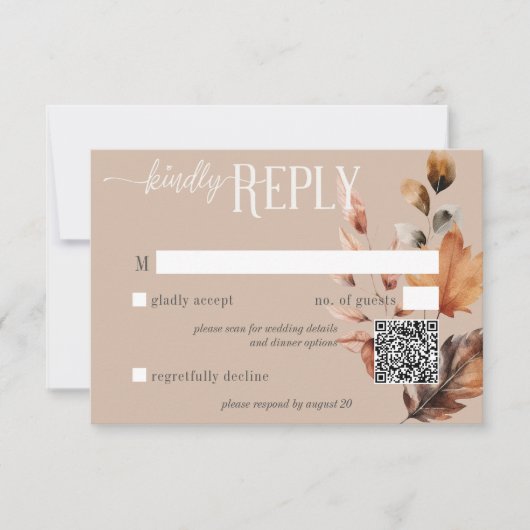 タン素朴クリーム&ブラウン秋フローラQRコード 出欠カード (正面)