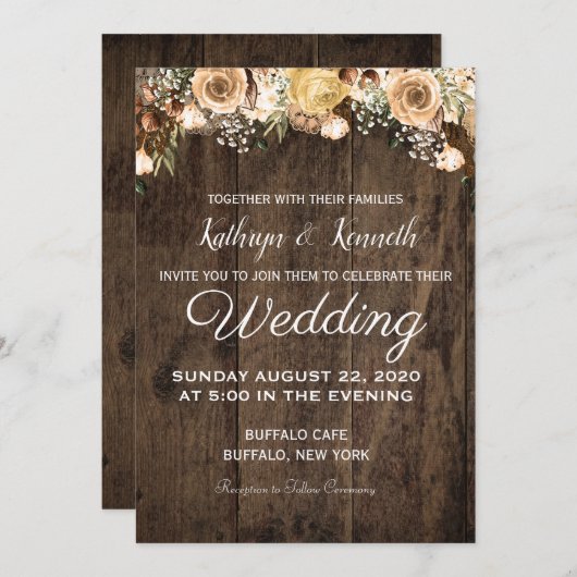 タン素朴バードウッドカントリーウェディング招待状 招待状 (正面/裏面)