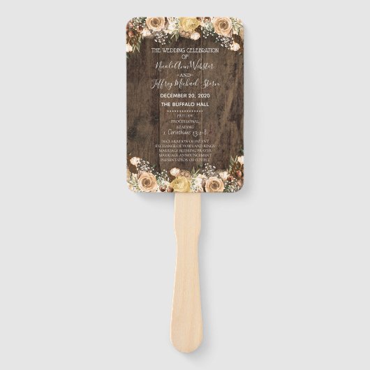 タン素朴バードウッドカントリー結婚式プログラム ハンドファン (正面)