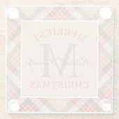 タン素朴レッドタータンチェックプレイドクリスマスモノグラム ガラスコースター (裏面)