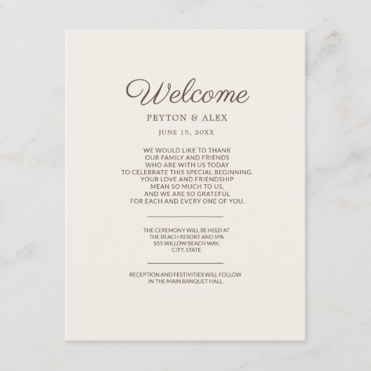 タン結婚ズゲストウェルカム エンクロージャーカード (正面)