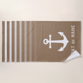 タン航海のヴィンテージいかりあなたの名前またはボート ビーチタオル (正面)