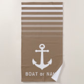 タン航海のヴィンテージいかりあなたの名前またはボート ビーチタオル (正面)
